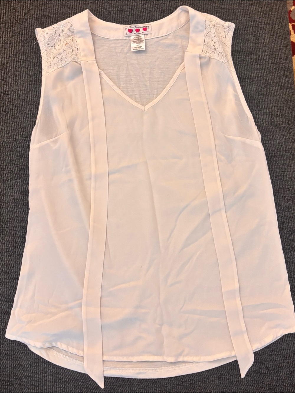 Three Pink Hearts Natural White Shirt with Pink Heart Label